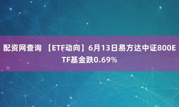 配資網(wǎng)查詢 【ETF動向】6月13日易方達中證800ETF基金跌0.69%